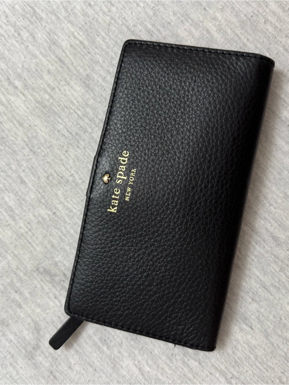kate spade Black Pebbled Leather Continental Wallet with Gold Logo